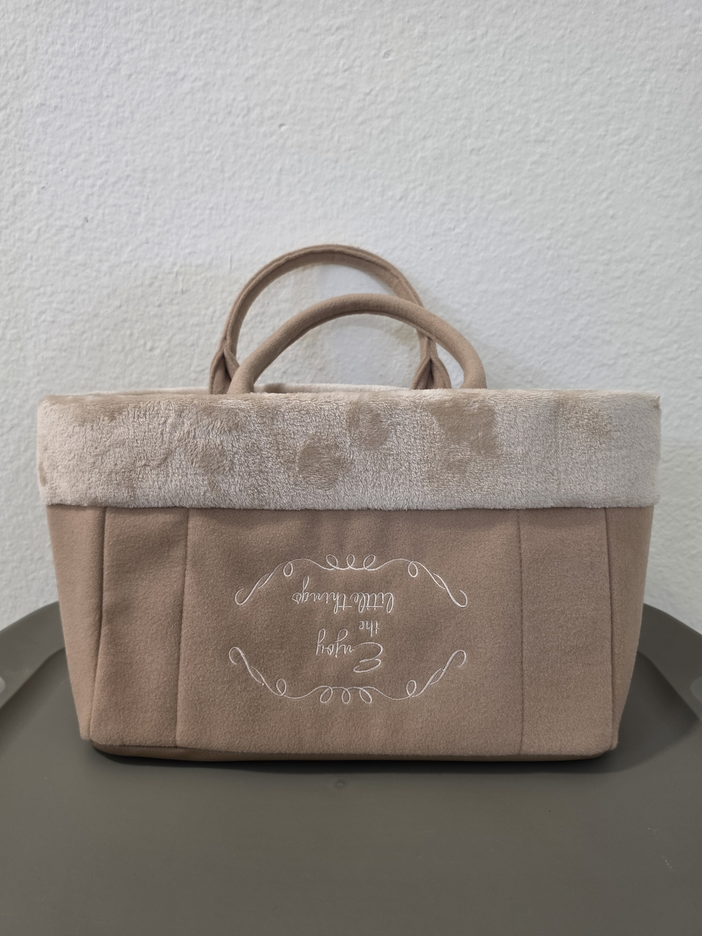 Soft Faux-Shearling Tote Bag in Light Beige